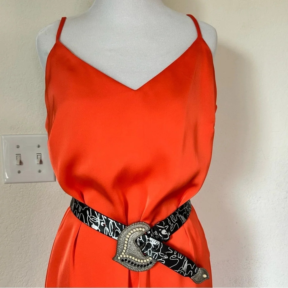 Boho Satin Slip Dress Orange V-Neck Medium Summer Beach 🔥 - Picture 2 of 11